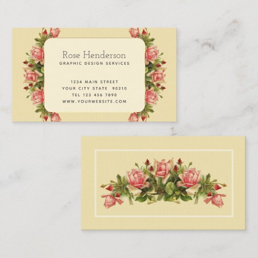 ヴィンテージキャサリビクトリアンンクラインピンクローズ 名刺 (正面/裏面)