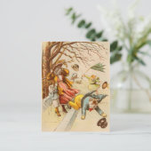 ヴィンテージキャッツ歩く風の日はがき ポストカード (スタンド正面)