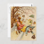 ヴィンテージキャッツ歩く風の日はがき ポストカード (正面/裏面)