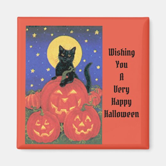 ヴィンテージキャットとカボチャのハロウィーン マグネット (正面)
