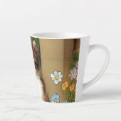 ヴィンテージキャットイラストレーションと春の花 カフェラテマグ (右)