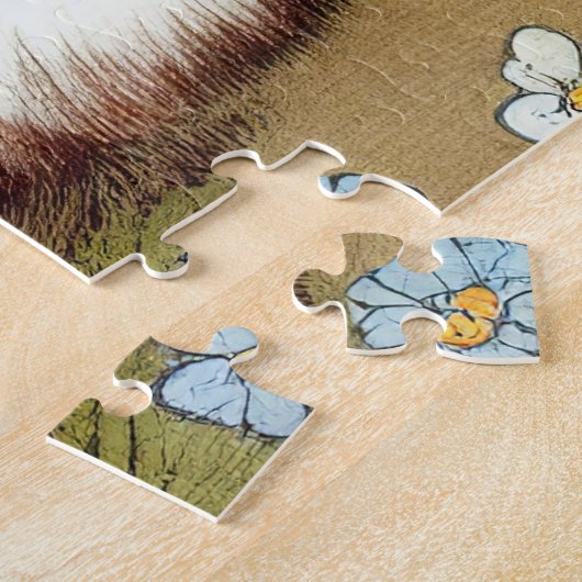 ヴィンテージキャットイラストレーションと春の花 ジグソーパズル (側面)