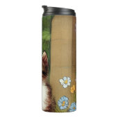 ヴィンテージキャットイラストレーションと春の花 タンブラー (回転右)