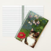 ヴィンテージキャットイラストレーションと春の花 ノートブック (内側)