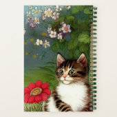 ヴィンテージキャットイラストレーションと春の花 ノートブック (裏面)