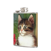 ヴィンテージキャットイラストレーションと春の花 フラスク (左)