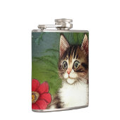ヴィンテージキャットイラストレーションと春の花 フラスク (右)