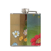 ヴィンテージキャットイラストレーションと春の花 フラスク (裏面)