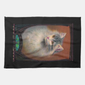ヴィンテージキャットイラストレーションアールヌーボー エレガント キッチンタオル (横)