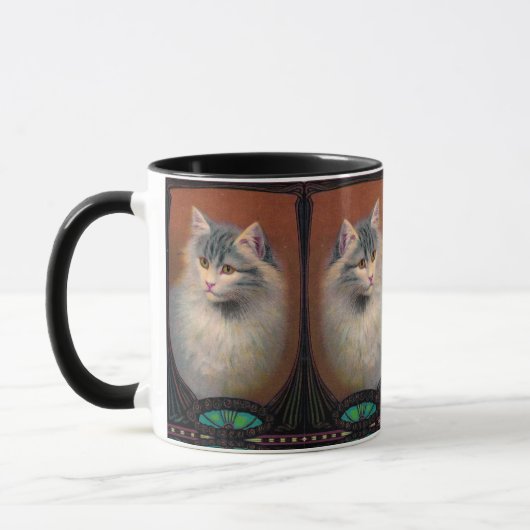 ヴィンテージキャットイラストレーションアールヌーボー エレガント マグカップ (左)
