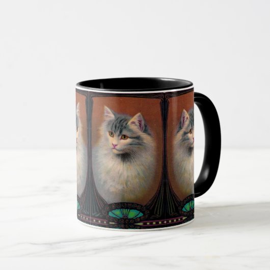 ヴィンテージキャットイラストレーションアールヌーボー エレガント マグカップ (正面右)