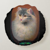 ヴィンテージキャットイラストレーションアールヌーボー エレガント ラウンドクッション (裏面)