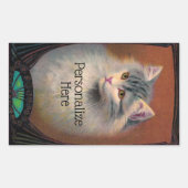 ヴィンテージキャットイラストレーションアールヌーボー エレガント 長方形シール (正面)