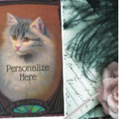 ヴィンテージキャットイラストレーションアールヌーボー エレガント 長方形シール