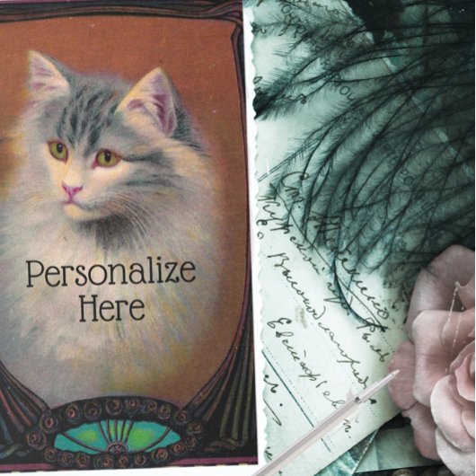 ヴィンテージキャットイラストレーションアールヌーボー エレガント 長方形シール