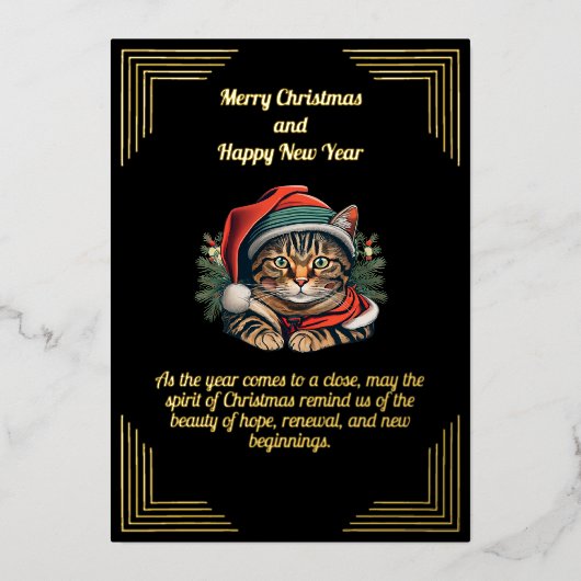 ヴィンテージキャットインサンタハットクリスマスフォイルカード 箔シーズンカード (正面)
