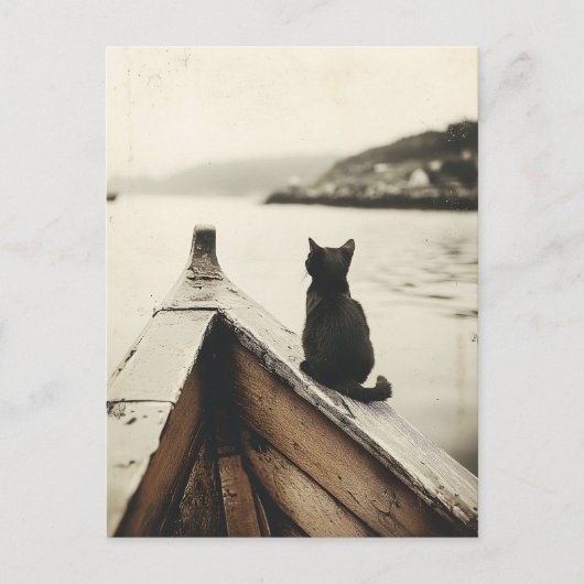 ヴィンテージキャットオンボートセピアトーン ポストカード (正面)