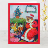 ヴィンテージキャットクリスマスルイワーイン カード (黄色い花)