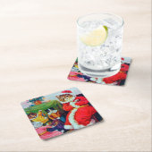 ヴィンテージキャットクリスマスルイワーイン スクエアペーパーコースター (インサイチュ)