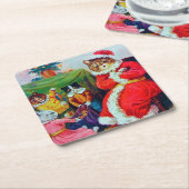 ヴィンテージキャットクリスマスルイワーイン スクエアペーパーコースター (アングル)