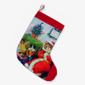 ヴィンテージキャットクリスマスルイワーイン スモールクリスマスストッキング (正面 (吊り時))