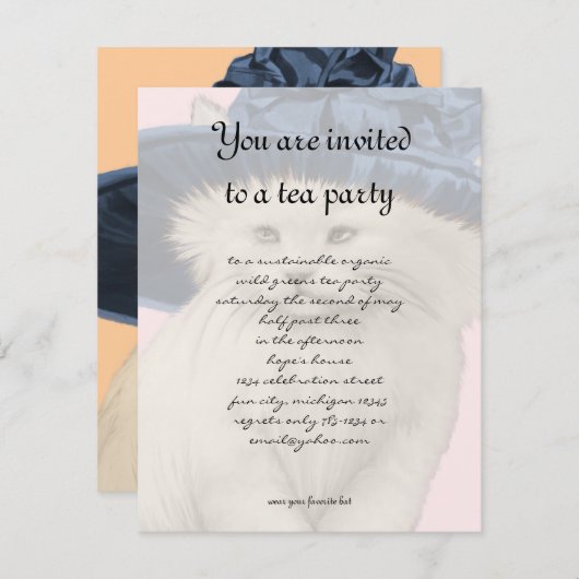 ヴィンテージキャットティーパーティの招待状ヴィンテージブルーハット 招待状 (正面/裏面)
