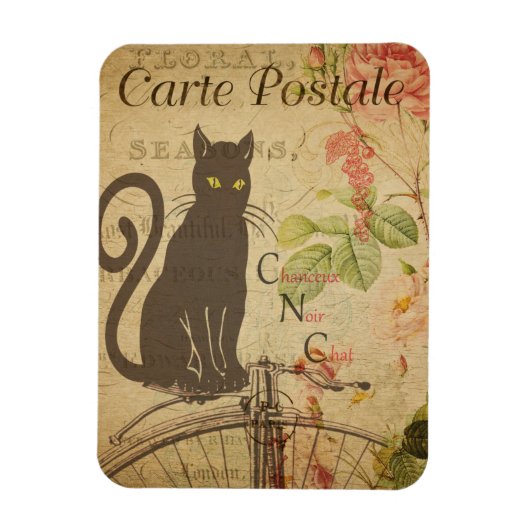 ヴィンテージキャットテーマ |カルテポストエール |黒猫 マグネット (縦)