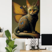 ヴィンテージキャットドラゴンと蝶の羽 ポスター (ホームオフィス)