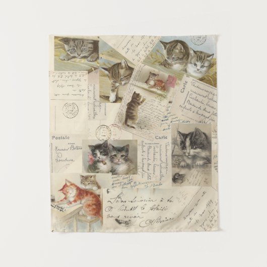 ヴィンテージキャットハガキフランスの子猫タペストリー タペストリー (正面)