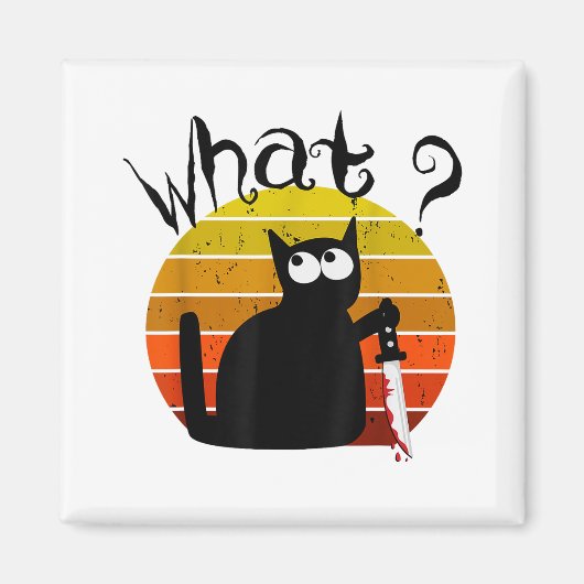ヴィンテージキャットハロウィーンの殺人黒猫ウィット マグネット (正面)