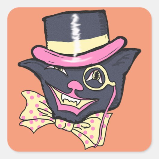 ヴィンテージキャットハロウィーン角型ステッカー スクエアシール (正面)
