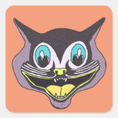 ヴィンテージキャットハロウィーン角型ステッカー、光沢 スクエアシール (正面)
