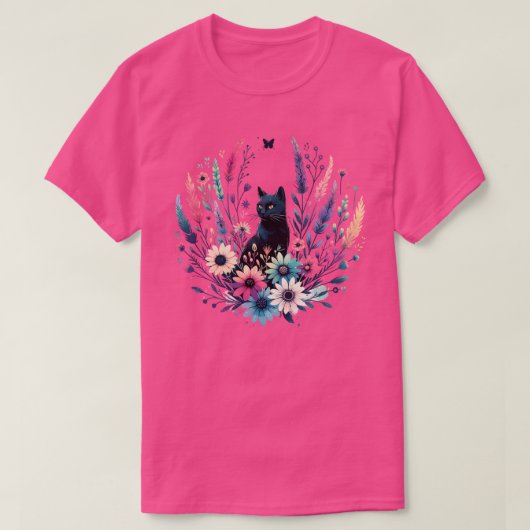 ヴィンテージキャットフローラボホワイルドフラワーグラフィックTシャツ Tシャツ (デザイン正面)