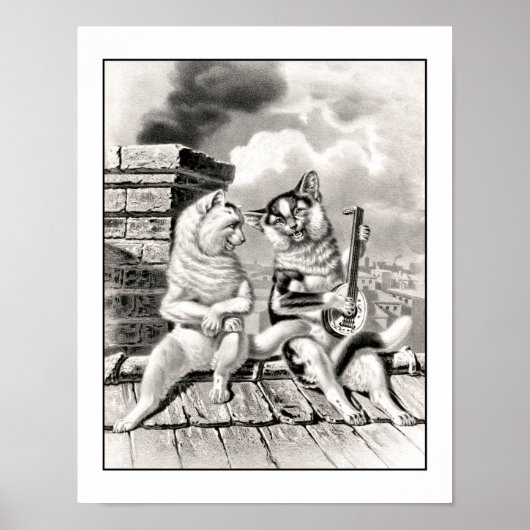 ヴィンテージキャットミュージシャンルートギター動物音楽 ポスター (正面)