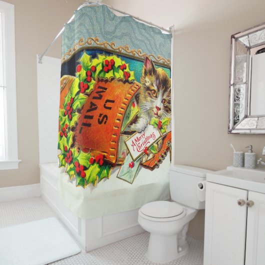 ヴィンテージキャットメリークリスマス シャワーカーテン (インサイチュ)