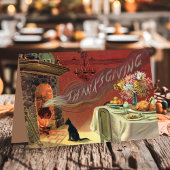 ヴィンテージキャット暖炉ターキーディナーサンクスギビング シーズンカード