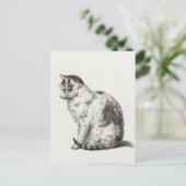 ヴィンテージキャット白黒ペンシルアート ポストカード (スタンド正面)