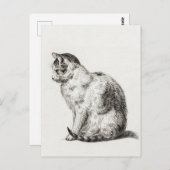 ヴィンテージキャット白黒ペンシルアート ポストカード (正面/裏面)