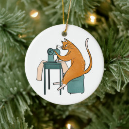 ヴィンテージキャット裁縫 セラミックオーナメント