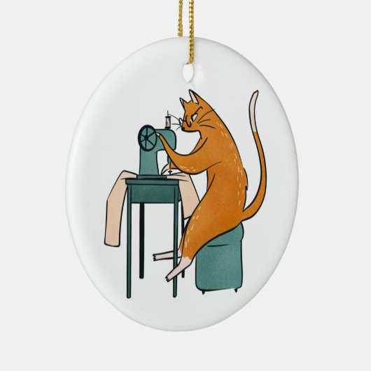 ヴィンテージキャット裁縫 セラミックオーナメント (右)