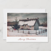 ヴィンテージキャビンウィンターシーンクリスマスホリデーカード シーズンカード (正面)