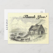 ヴィンテージキャビン、山、湖を見る+"ありがとう!" ポストカード (正面/裏面)