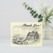 ヴィンテージキャビン、山、湖を見る+"ありがとう！" ポストカード (スタンド正面)