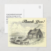 ヴィンテージキャビン、山、湖を見る+"ありがとう！" ポストカード (正面/裏面)
