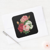 ヴィンテージキャベツバラ – 黒の背景 スクエアシール (封筒)