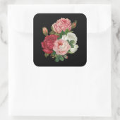 ヴィンテージキャベツバラ – 黒の背景 スクエアシール (バッグ)