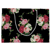 ヴィンテージキャベツバラ – 黒の背景 ラージペーパーバッグ (裏面)