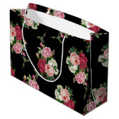 ヴィンテージキャベツバラ – 黒の背景 ラージペーパーバッグ (裏面アングル)