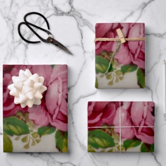 ヴィンテージキャベツラッピング紙フラットシートセット3 ラッピングペーパーシート