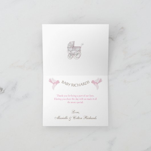 ヴィンテージキャリッジアイボリーのピンクのギンガムありがとう サンキューカード (内部)